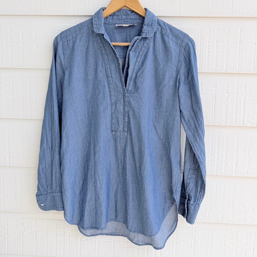 LOFT Chambray Popover Tunic Shirt Small 100% Cotton